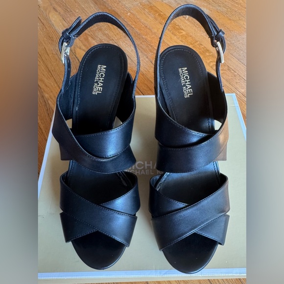 Michael Kors Black Leather Dana Wedges - Picture 3 of 7